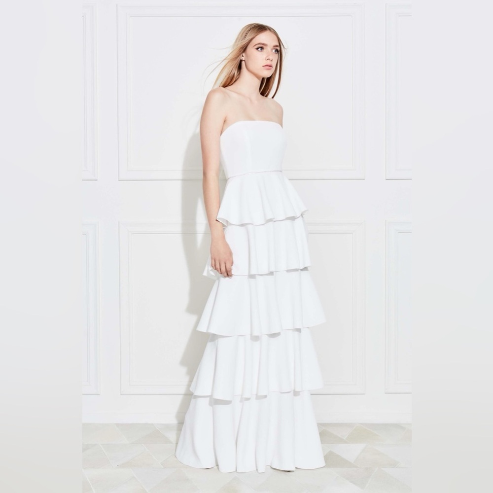 Rachel Zoe Revolve Tiered Strapless Olympia Wedding Stretched Crepe Gown Dress